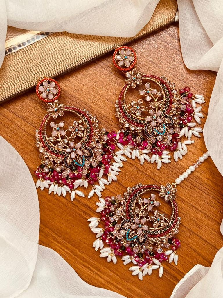 Elegant Nauratan Earrings with Bindiya