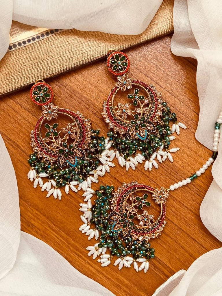 Elegant Nauratan Earrings with Bindiya