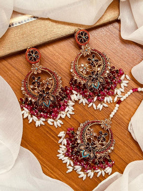 Elegant Nauratan Earrings with Bindiya