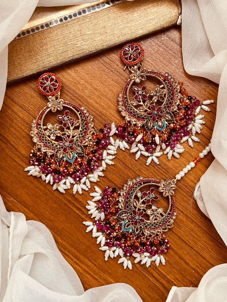 Elegant Nauratan Earrings with Bindiya